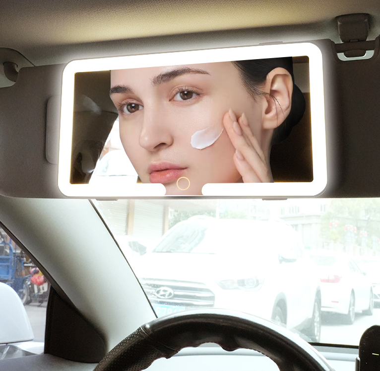 CarGlam LED™ – samochodowe lusterko do makijażu z podświetleniem HD, montaż na osłonie przeciwsłonecznej